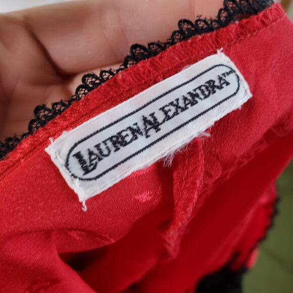 Lauren Alexandra Red Black Floral Lace Lingerie Button Up Cami Top, M - Picture 4 of 4